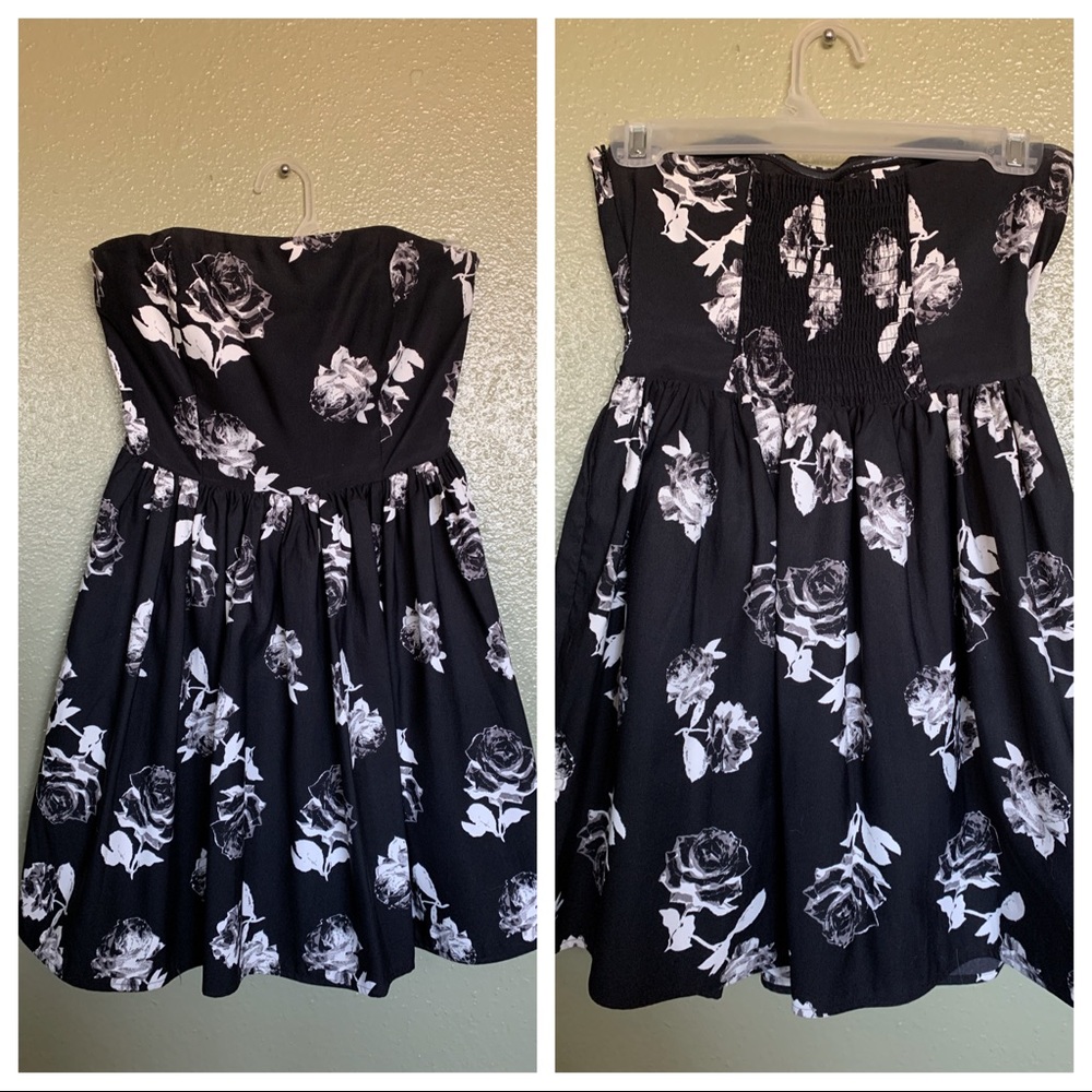 Black and white patterned skater party dress